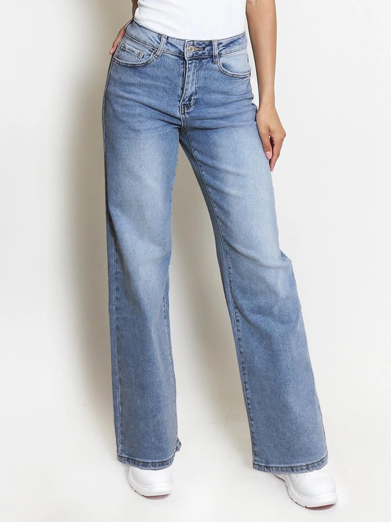 Casual mid-rise denim stretch jeans