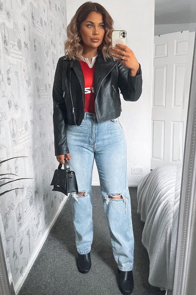 Mid Wash Denim Distressed Knee Jeans