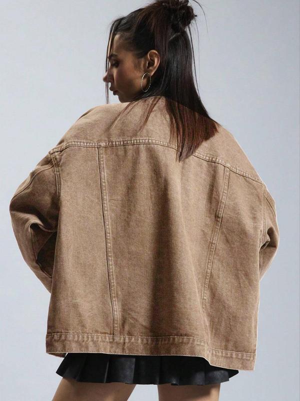 Women's Plain Button Denim Coat