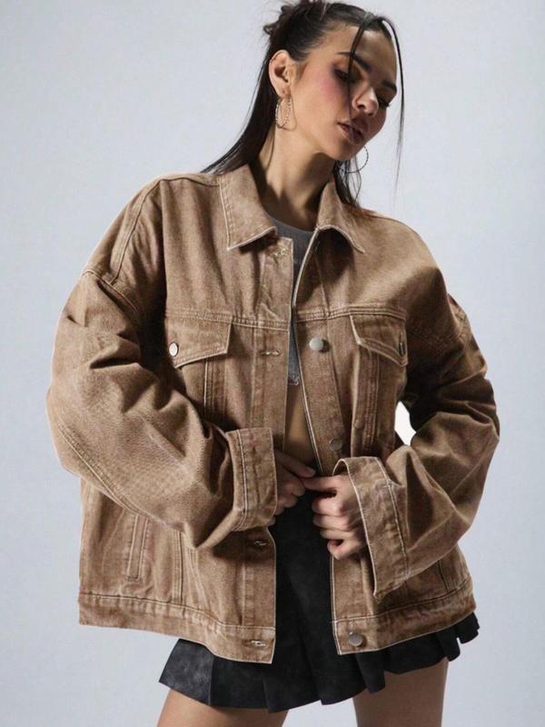 Women's Plain Button Denim Coat