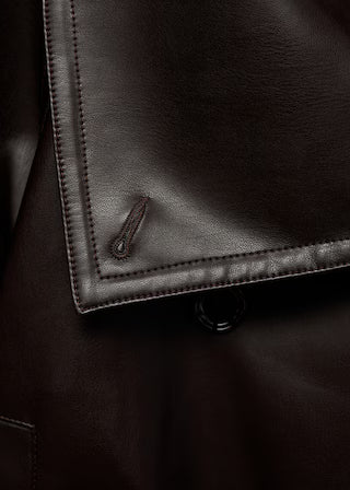Maxi-jacket with leather-effect lapels