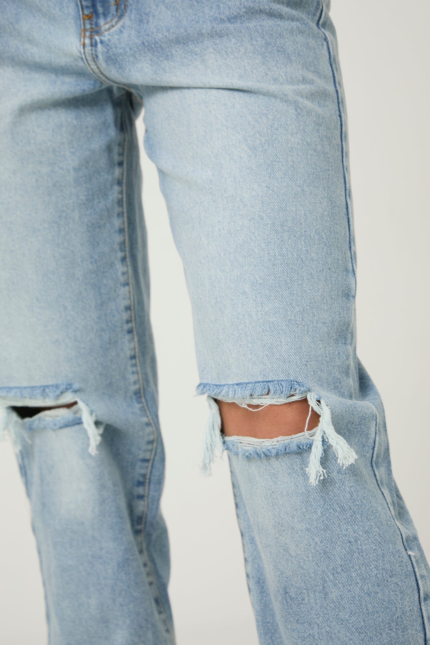Mid Wash Denim Distressed Knee Jeans